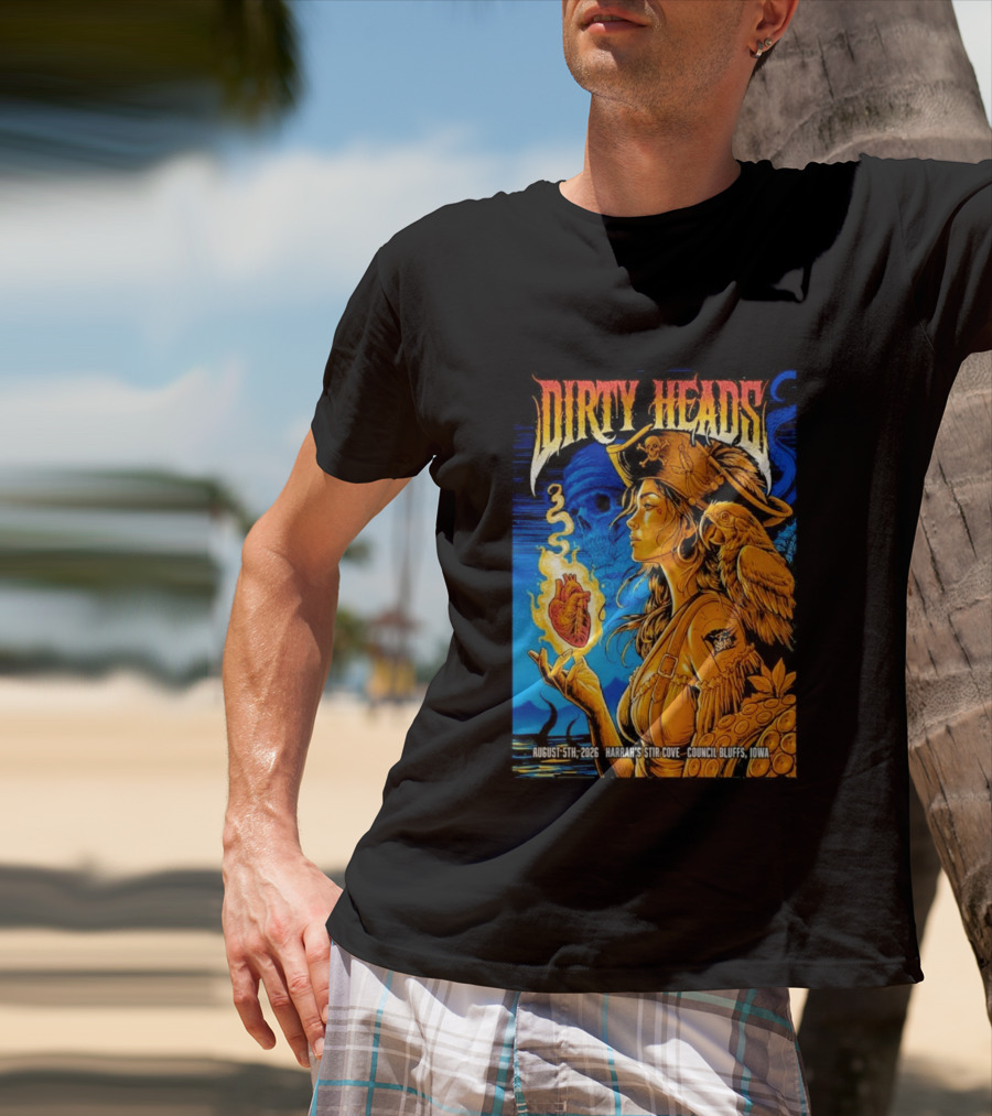 Dirty Heads August 5th 2026 Harrah's Stir Cove Council Bluffs Iowa Pirate Skull Parrot Live Event T-Shirt