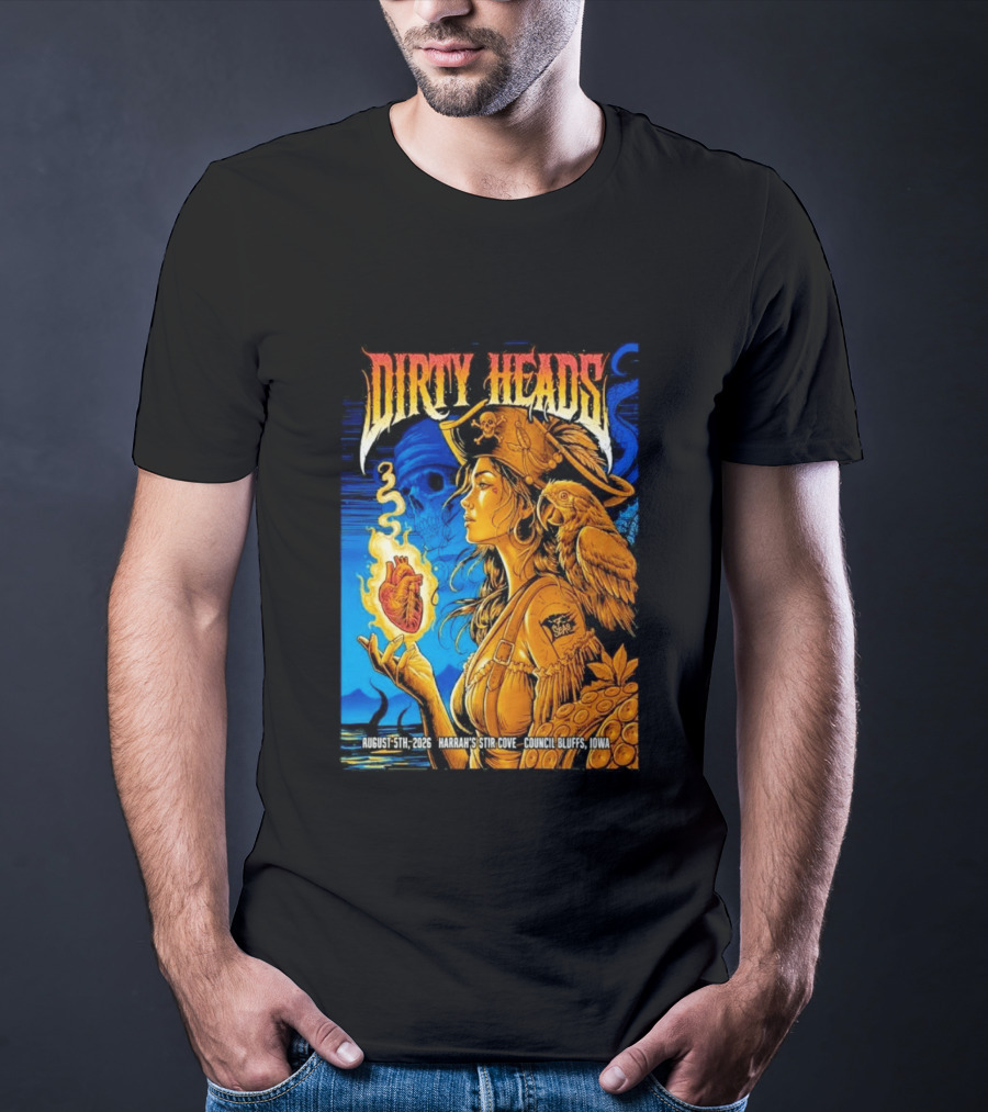 Dirty Heads August 5th 2026 Harrah's Stir Cove Council Bluffs Iowa Pirate Skull Parrot Live Event T-Shirt
