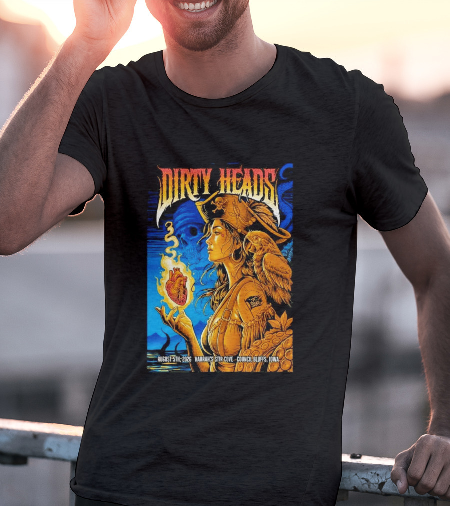 Dirty Heads August 5th 2026 Harrah's Stir Cove Council Bluffs Iowa Pirate Skull Parrot Live Event T-Shirt