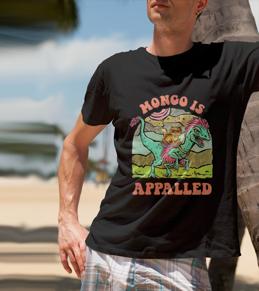Mongo Is Appalled Cat Riding Dinosaur Raptor T-Shirt