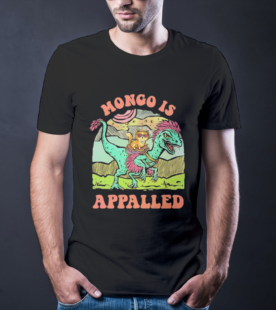Mongo Is Appalled Cat Riding Dinosaur Raptor T-Shirt