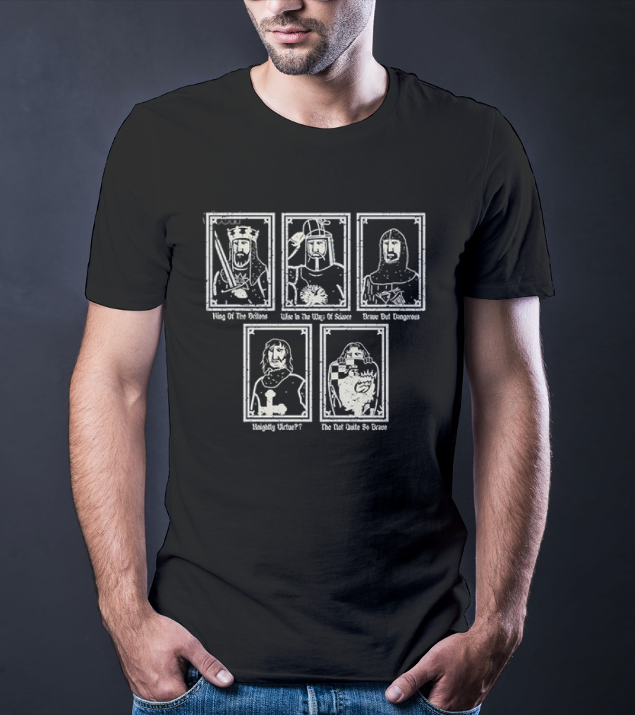 Monty Python And The Holy Grail King Arthur Sir Bedevere Sir Lancelot Patsy Black Knight T-Shirt