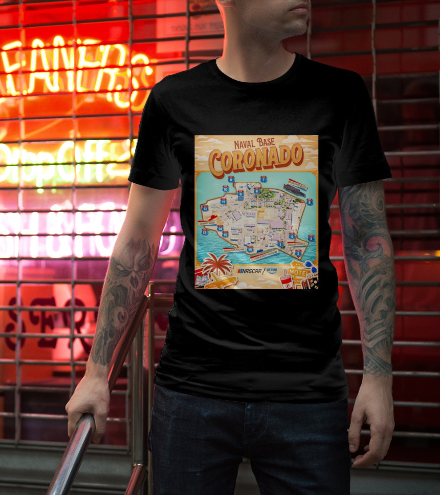 Naval Base Coronado Map NASCAR Prime Ellyson Start Finish Line Broadcast Booth T-Shirt