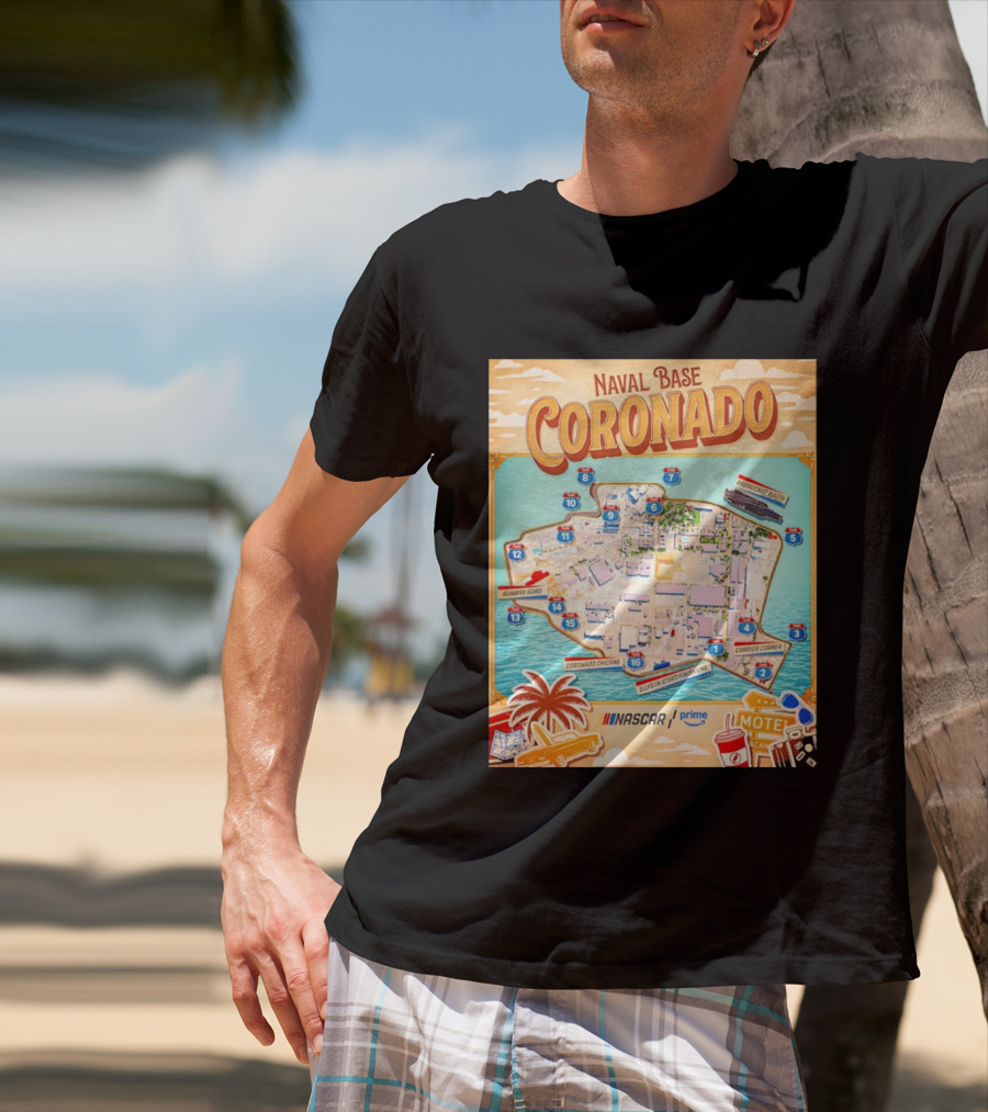 Naval Base Coronado Map NASCAR Prime Ellyson Start Finish Line Broadcast Booth T-Shirt