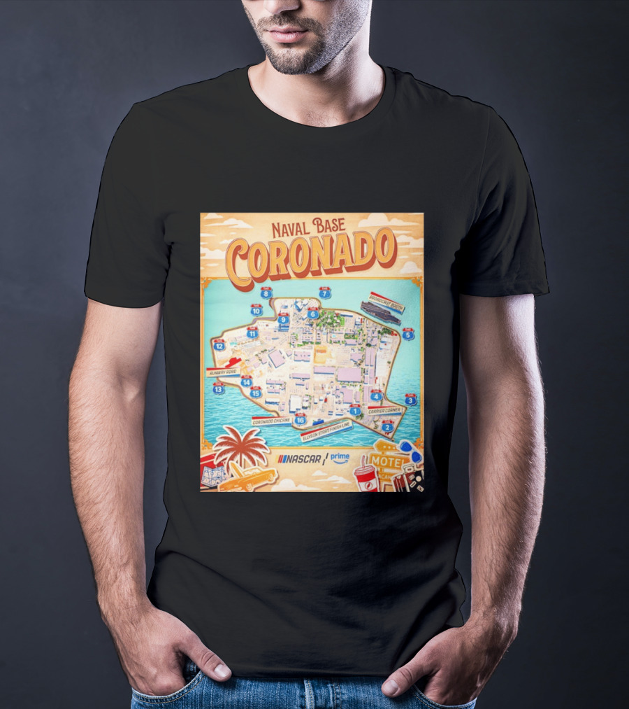 Naval Base Coronado Map NASCAR Prime Ellyson Start Finish Line Broadcast Booth T-Shirt