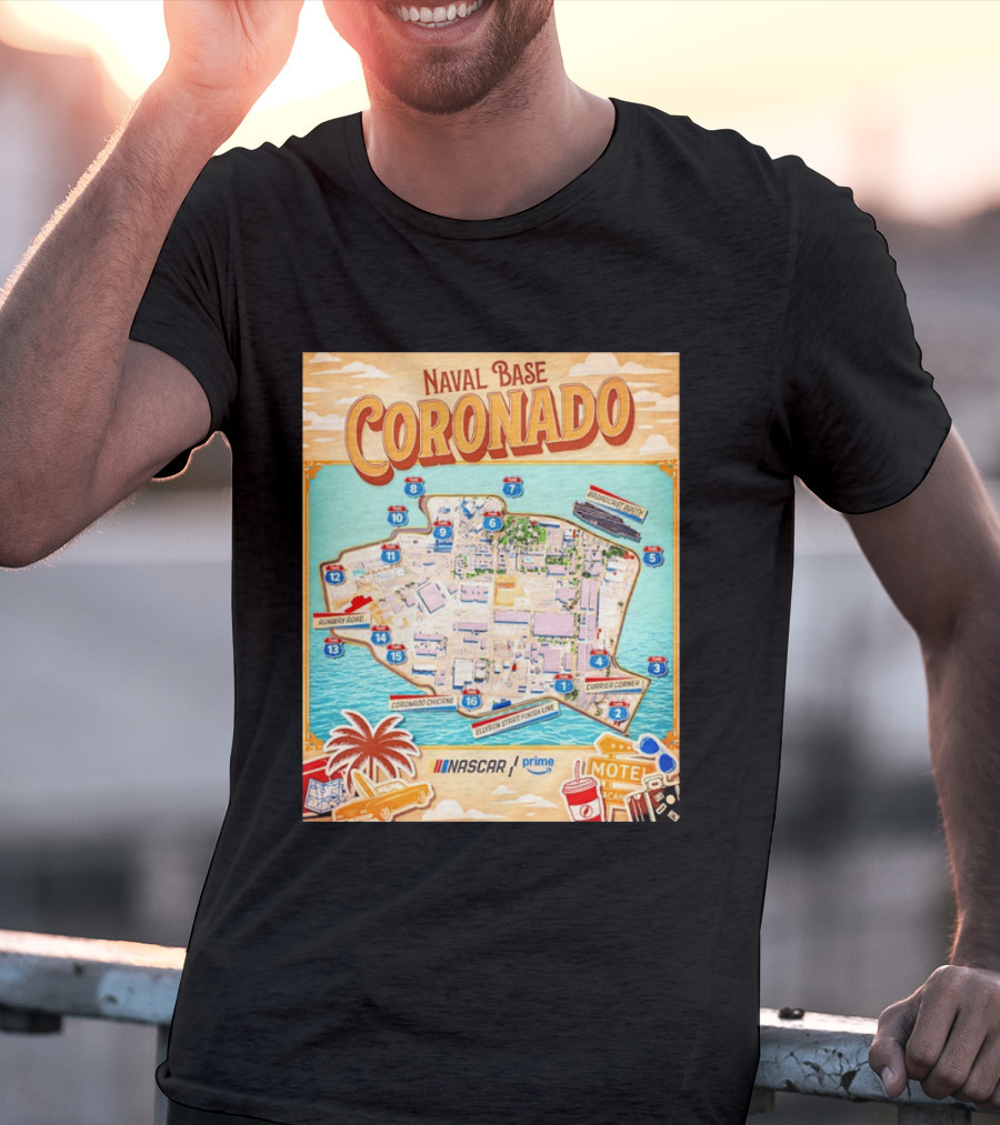 Naval Base Coronado Map NASCAR Prime Ellyson Start Finish Line Broadcast Booth T-Shirt