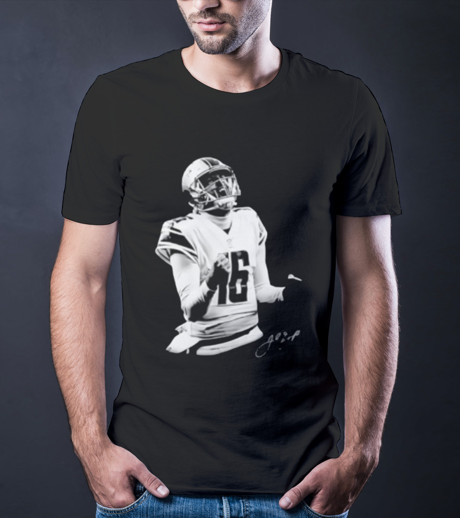 Original Detroit Lions Jared Goff 16 Quarterback MVP Player Autograph T-Shirt