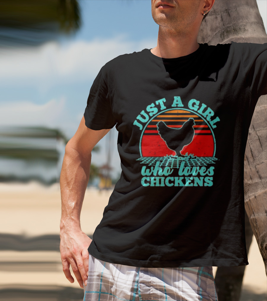 Just A Girl Who Loves Chickens Retro Sunset T-Shirt