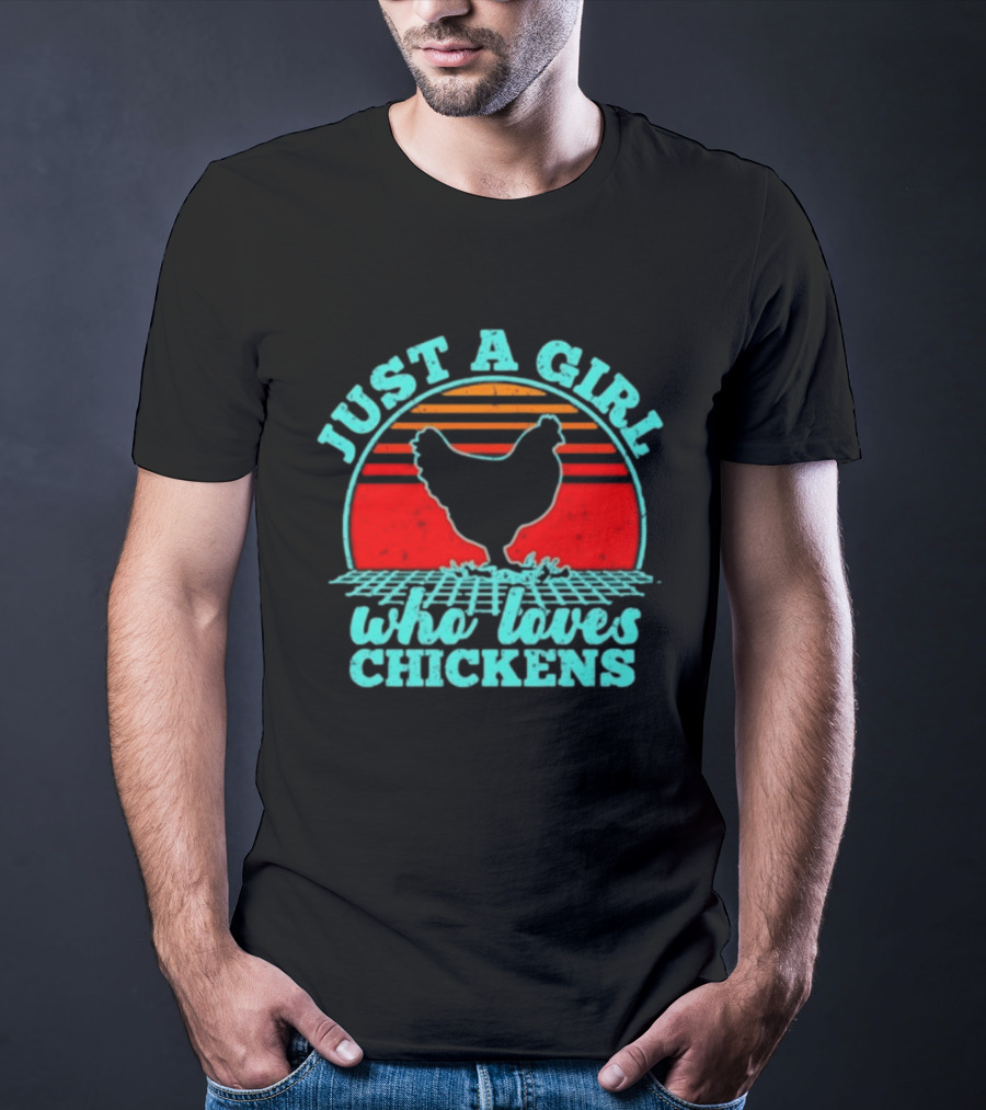 Just A Girl Who Loves Chickens Retro Sunset T-Shirt