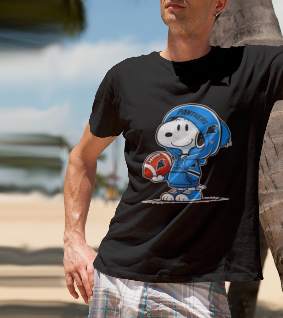 Snoopy Carolina Panthers Fan Holding Football Peanuts T-Shirt
