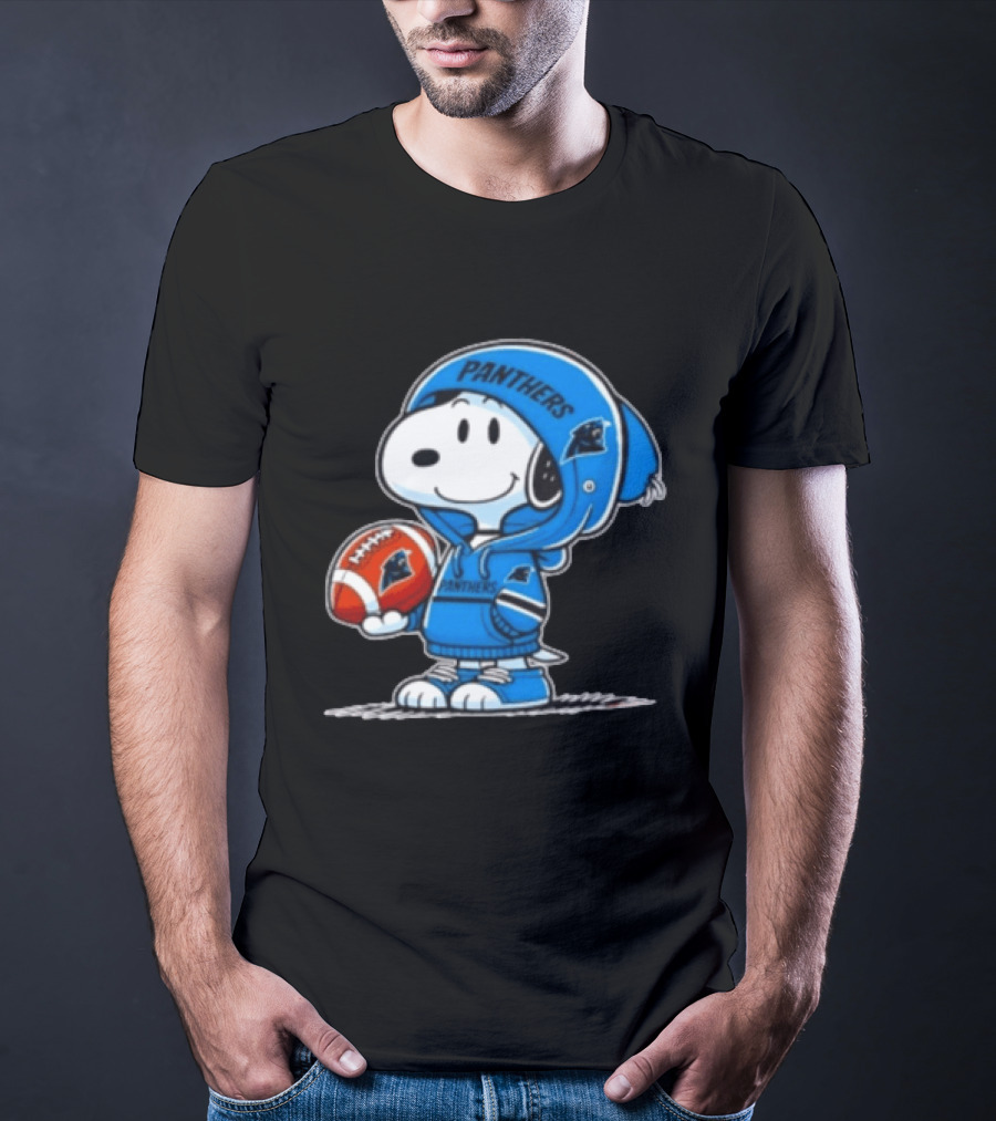 Snoopy Carolina Panthers Fan Holding Football Peanuts T-Shirt