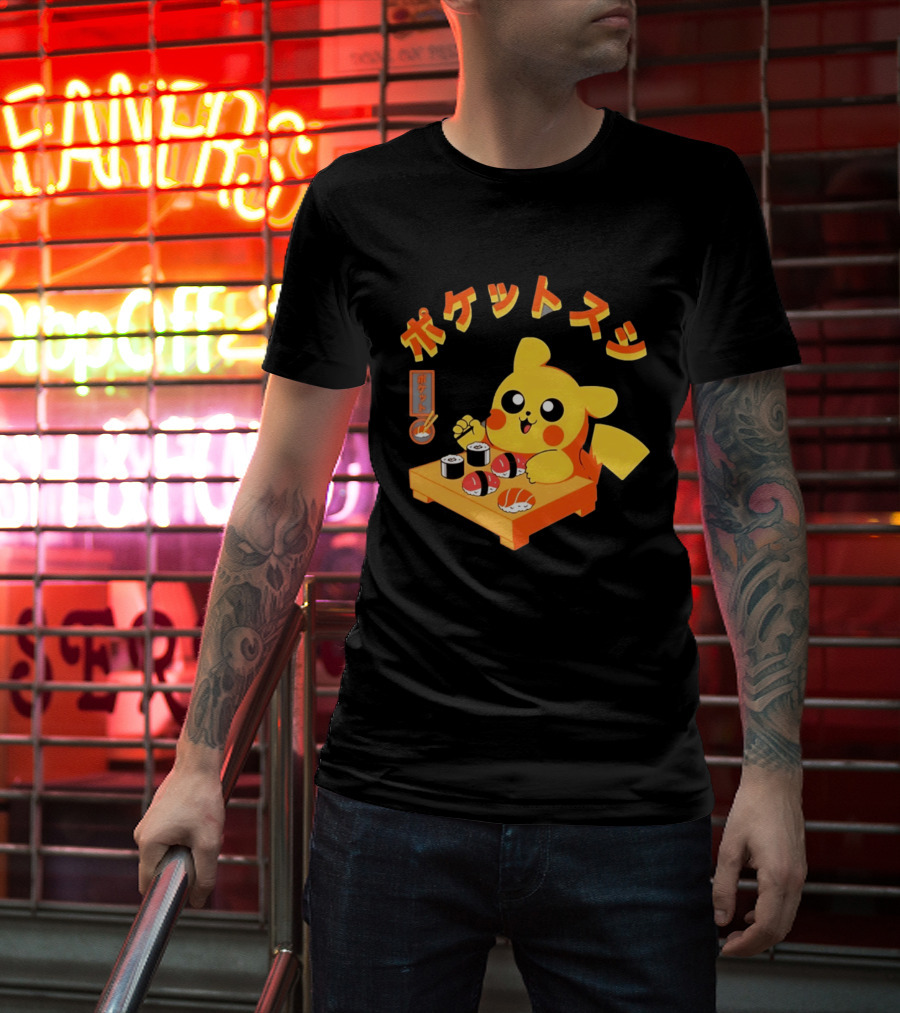 Pikachu Eating Sushi Pokemon Japanese Anime T-Shirt