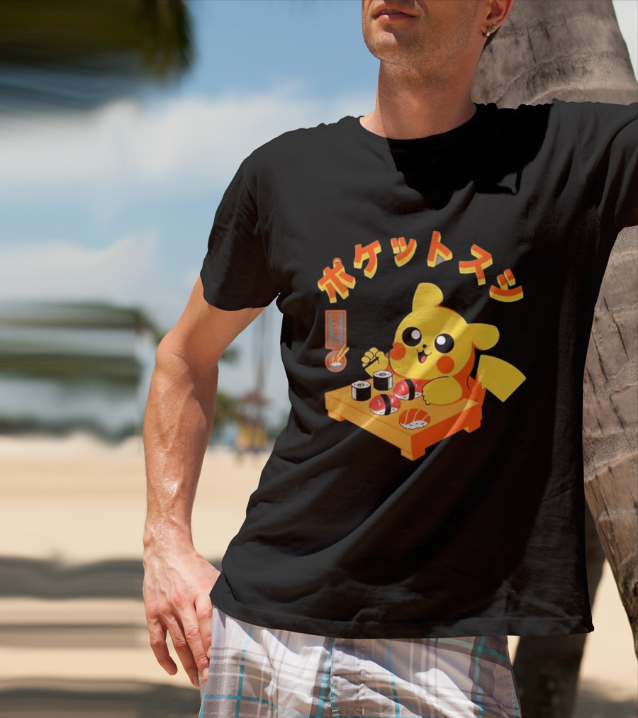 Pikachu Eating Sushi Pokemon Japanese Anime T-Shirt