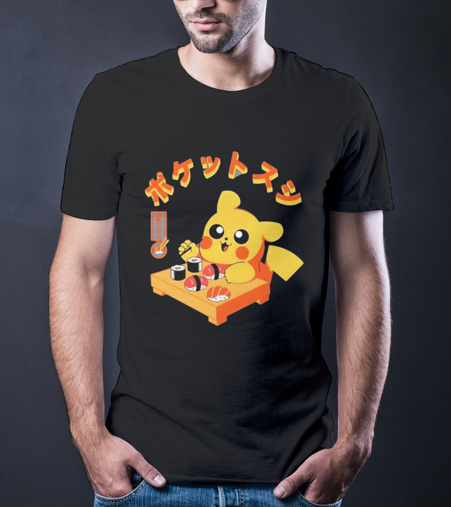 Pikachu Eating Sushi Pokemon Japanese Anime T-Shirt
