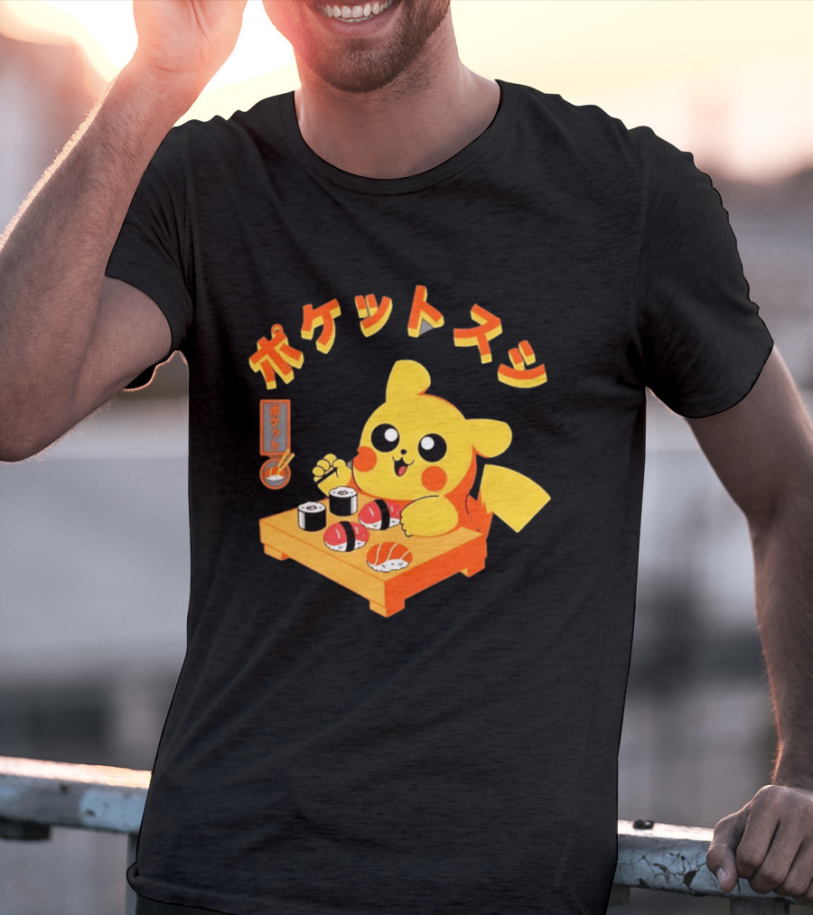Pikachu Eating Sushi Pokemon Japanese Anime T-Shirt