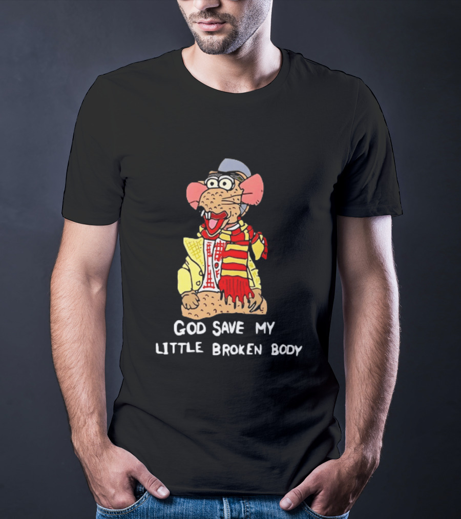 God Save My Little Broken Body Rat Character In Scarf And Yellow Jacket T-Shirt