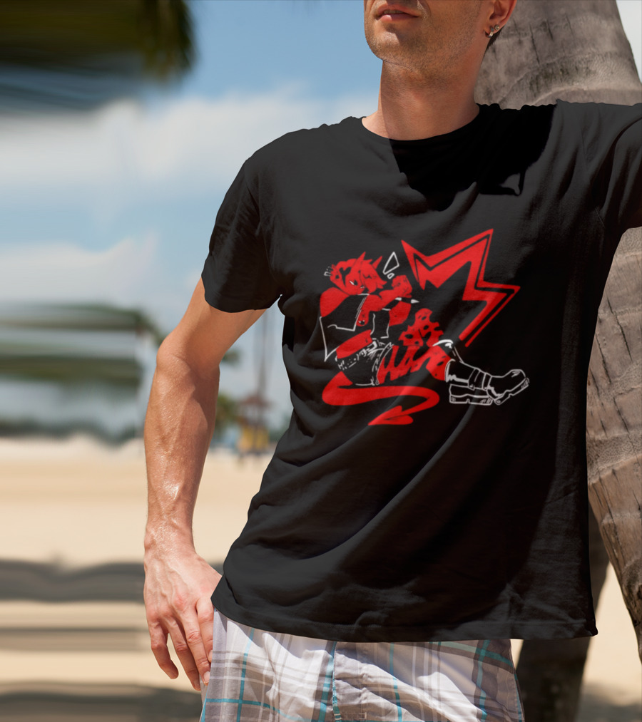 Red Devil Punk Demon Anime Character With Dynamic Action Pose T-Shirt