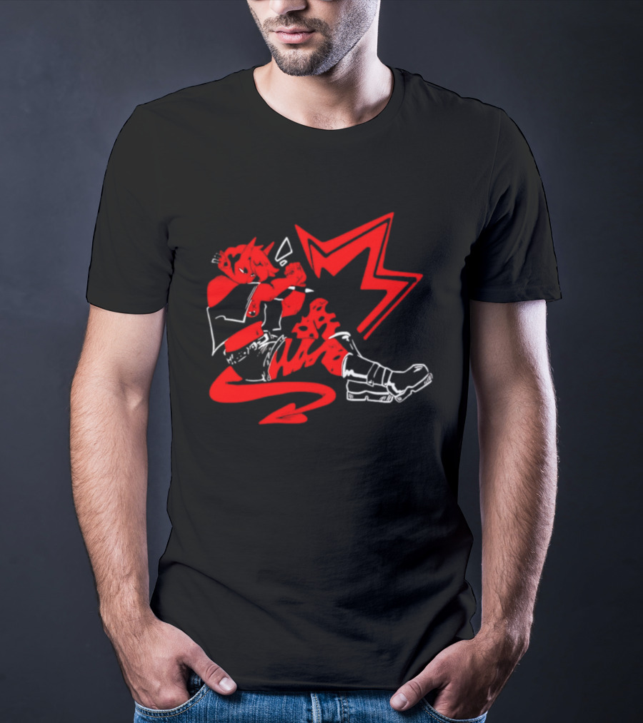 Red Devil Punk Demon Anime Character With Dynamic Action Pose T-Shirt