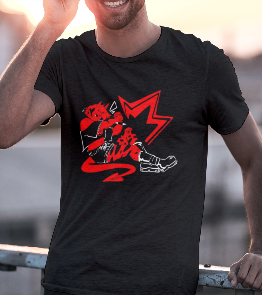 Red Devil Punk Demon Anime Character With Dynamic Action Pose T-Shirt