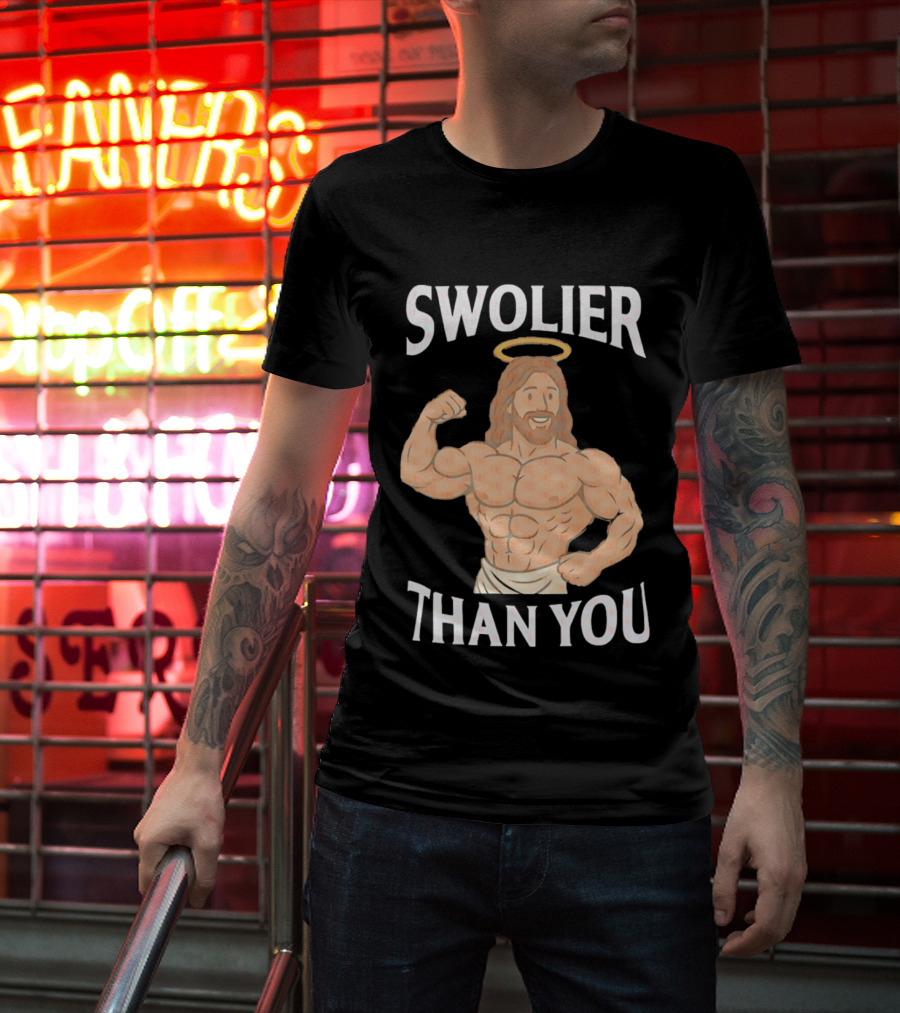 Swolier Than You Jesus Bodybuilder Muscles Fitness Halo T-Shirt
