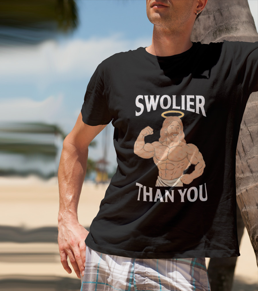 Swolier Than You Jesus Bodybuilder Muscles Fitness Halo T-Shirt