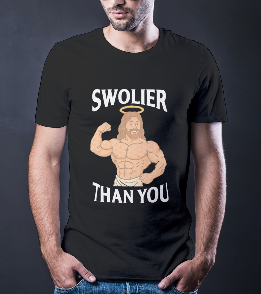 Swolier Than You Jesus Bodybuilder Muscles Fitness Halo T-Shirt
