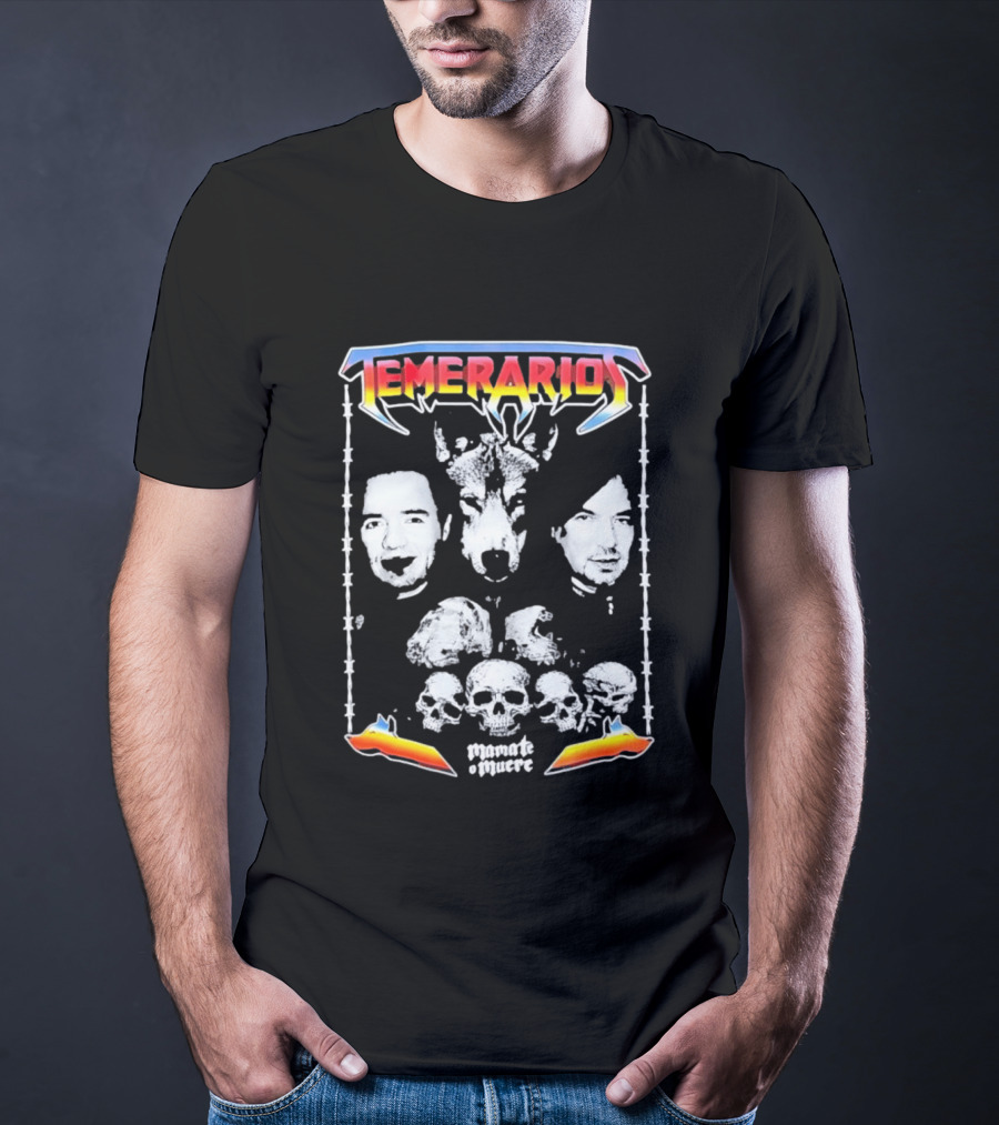 Temerarios Mamate O Muere Heavy Metal Wolf Band Photo Skulls T-Shirt