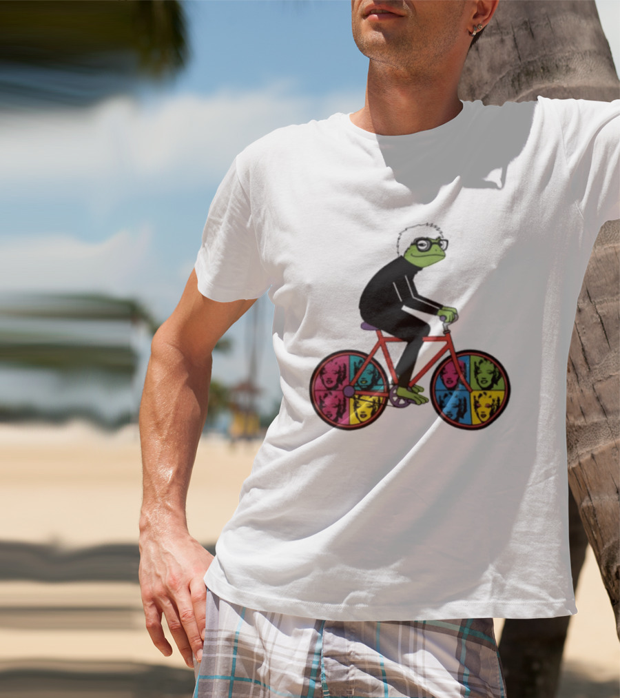 Andy Warhol Style Frog On Pop Art Bicycle T-Shirt
