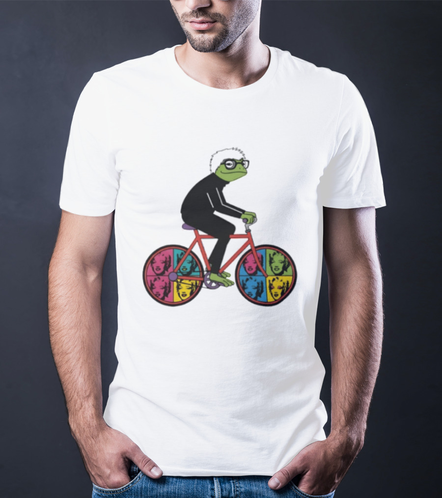 Andy Warhol Style Frog On Pop Art Bicycle T-Shirt