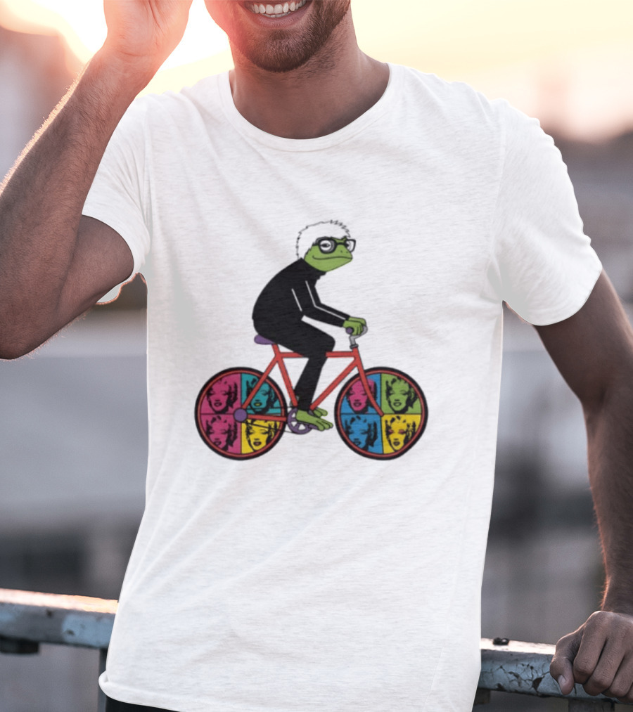 Andy Warhol Style Frog On Pop Art Bicycle T-Shirt