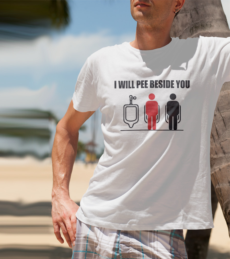 I Will Pee Beside You Red Black Human Figures Urinals T-Shirt
