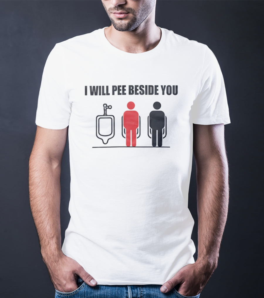 I Will Pee Beside You Red Black Human Figures Urinals T-Shirt
