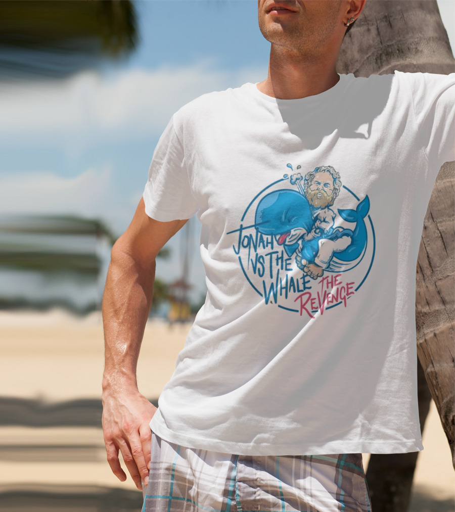 Jonah Vs The Whale The Revenge Cartoon Bearded Man Grappling Blue Creature T-Shirt