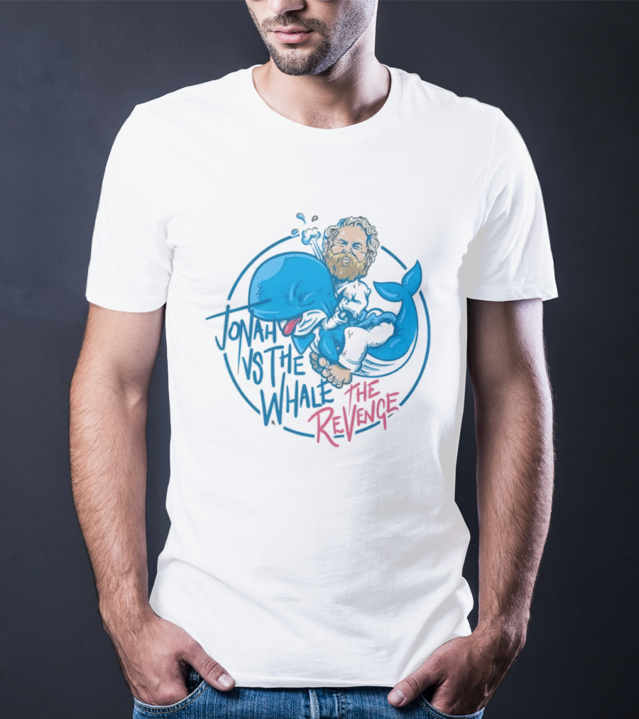 Jonah Vs The Whale The Revenge Cartoon Bearded Man Grappling Blue Creature T-Shirt