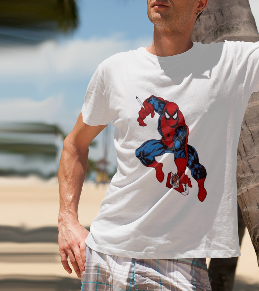 Marlboro Spider Man Crouching Holding Cigarette Packcartoon T-Shirt