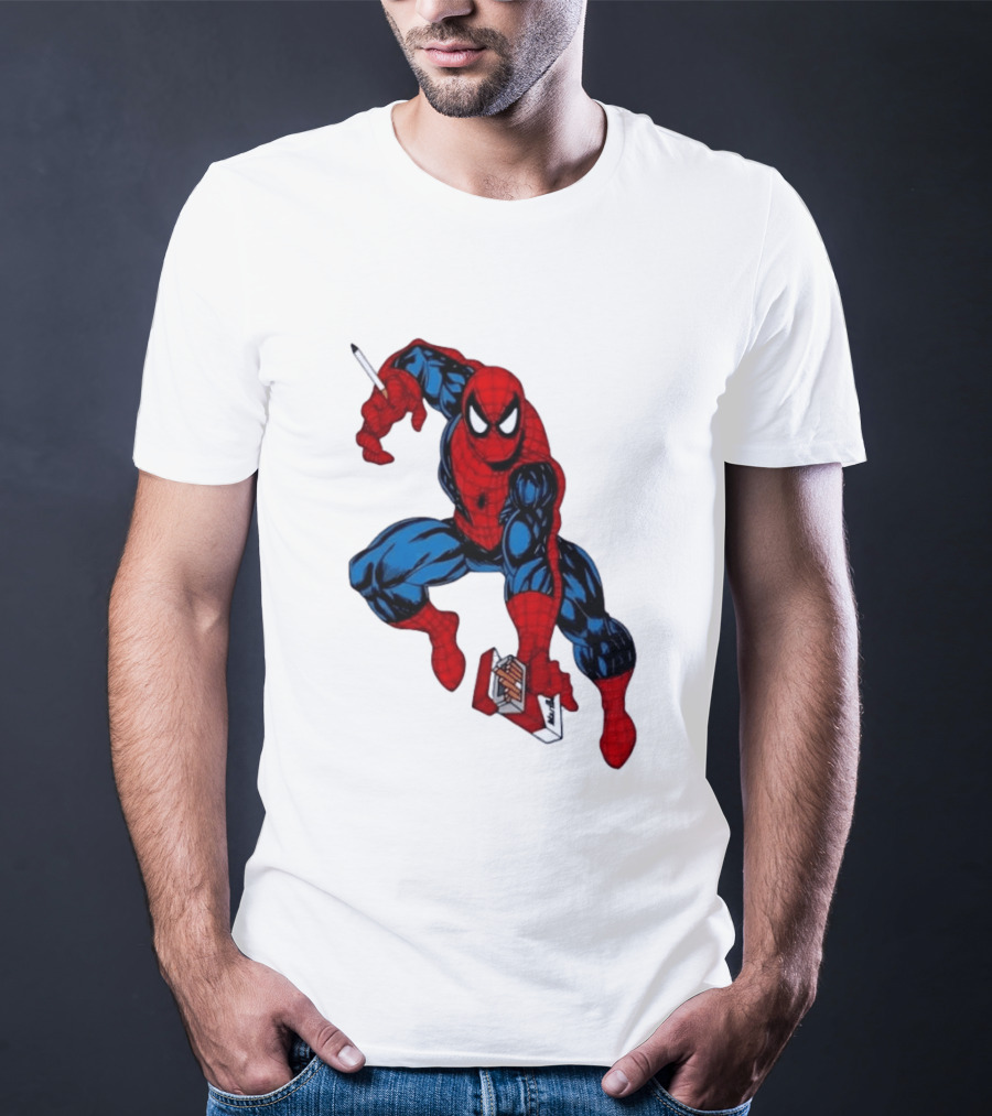 Marlboro Spider Man Crouching Holding Cigarette Packcartoon T-Shirt