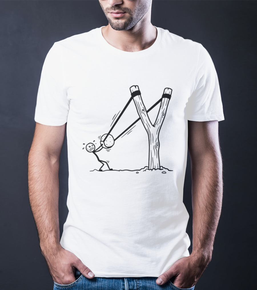 Stick Figure Slingshot Cartoon Pulling Back T-Shirt