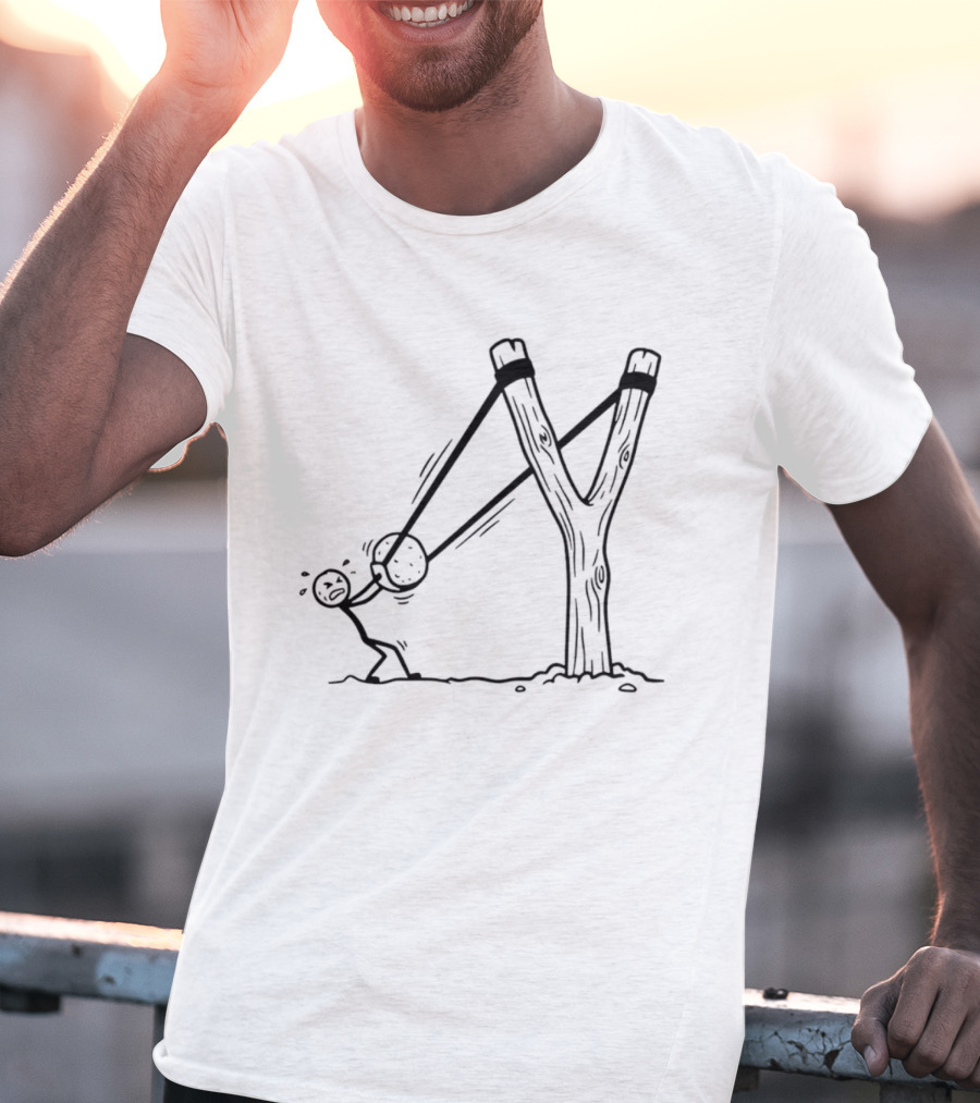 Stick Figure Slingshot Cartoon Pulling Back T-Shirt