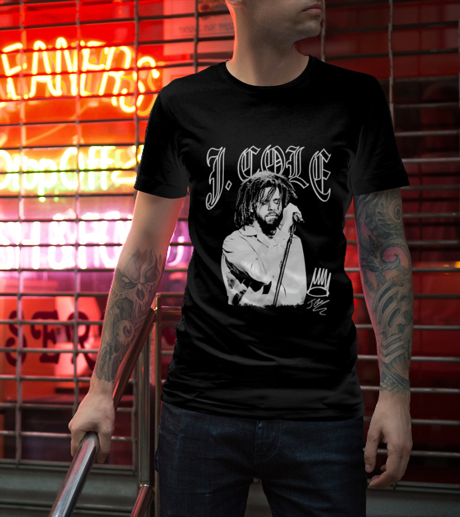 J Cole Dreamville Hip Hop Portrait Style Microphone T-Shirt