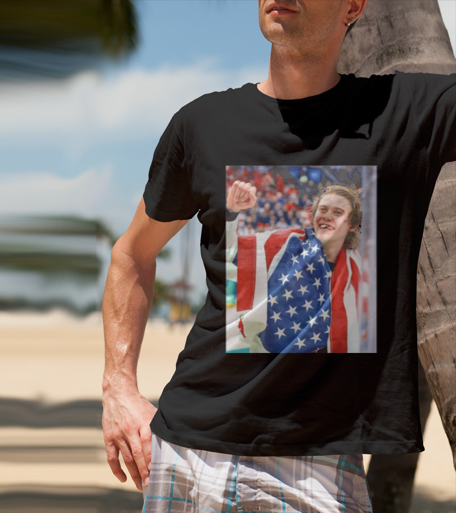 Jack Hughes USA Hockey World Champs 2026 Victory Celebration American Flag T-Shirt