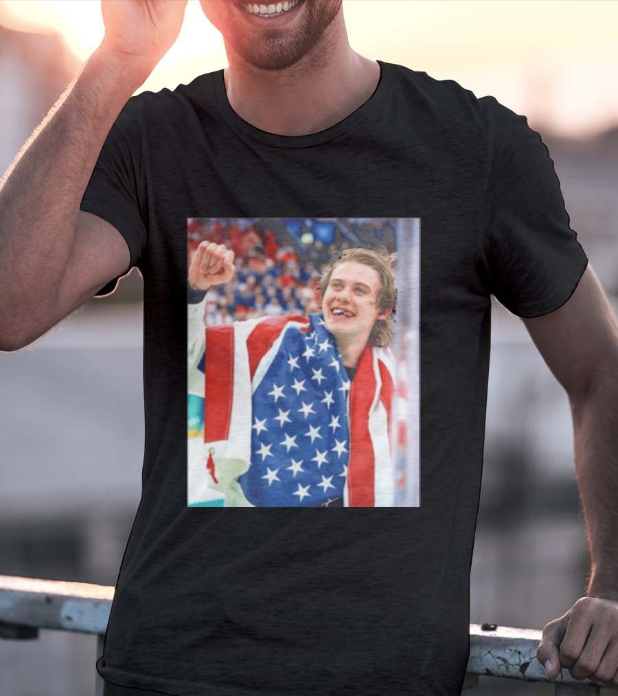 Jack Hughes USA Hockey World Champs 2026 Victory Celebration American Flag T-Shirt