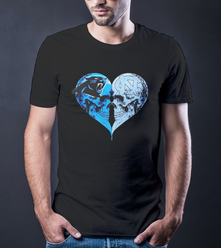 Carolina Panthers North Carolina Tar Heels Skulls Face To Face Heart Shape T-Shirt