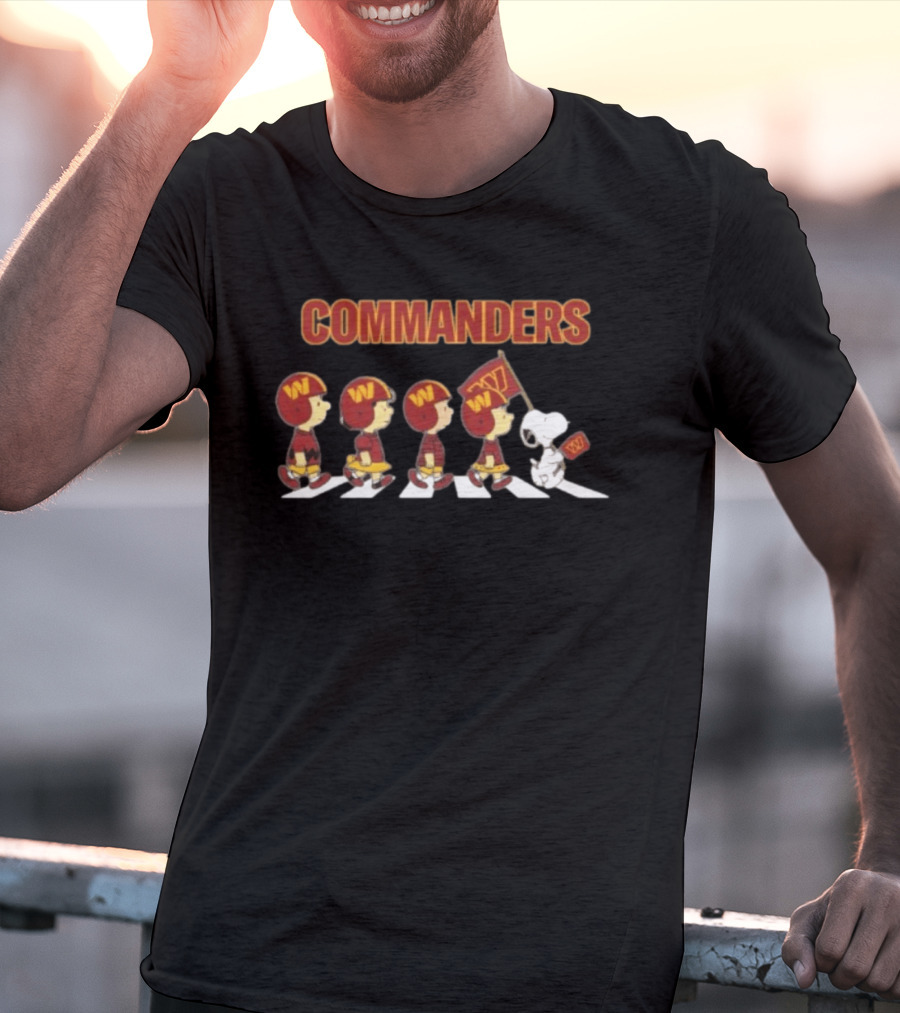 Peanuts Characters Marching On Abbey Road With Washington Commanders T-Shirt