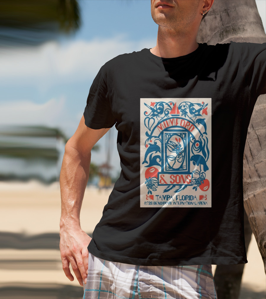 Mumford & Sons August 7 2026 Benchmark International Arena Tampa Florida With Dolphins And Floral Motif T-Shirt
