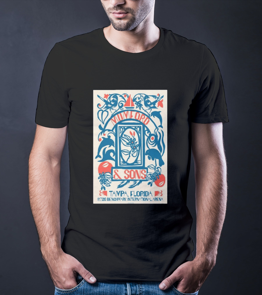 Mumford & Sons August 7 2026 Benchmark International Arena Tampa Florida With Dolphins And Floral Motif T-Shirt
