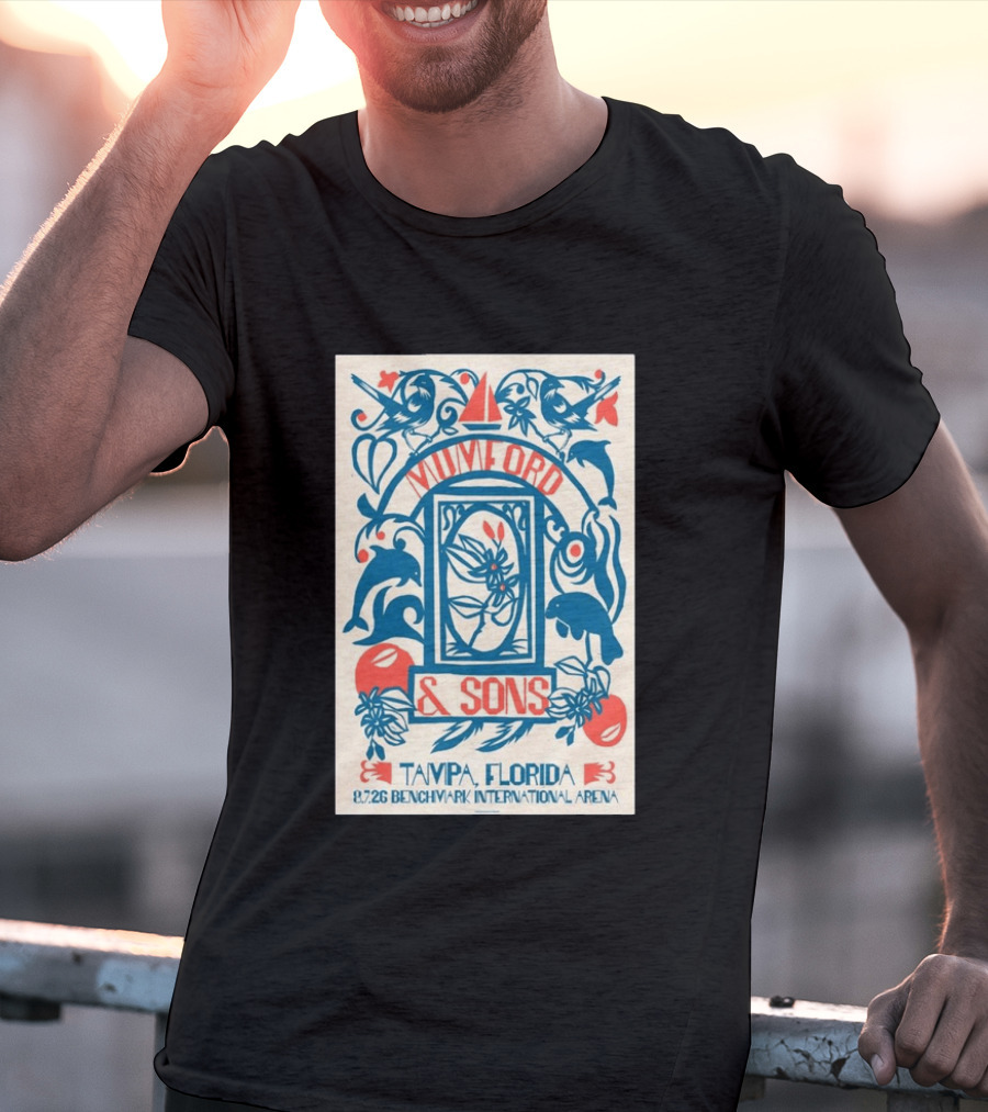Mumford & Sons August 7 2026 Benchmark International Arena Tampa Florida With Dolphins And Floral Motif T-Shirt