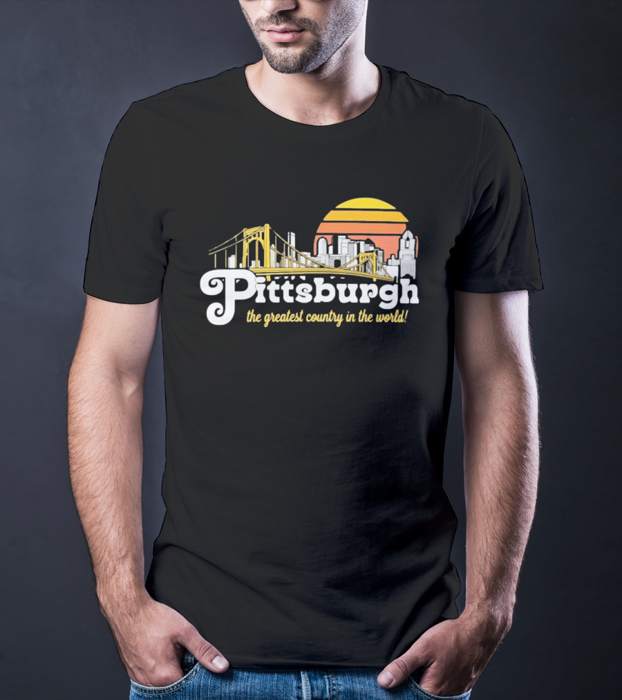 Pittsburgh Skyline With Bridge And Sunset The Greatest Country In The World T-Shirt