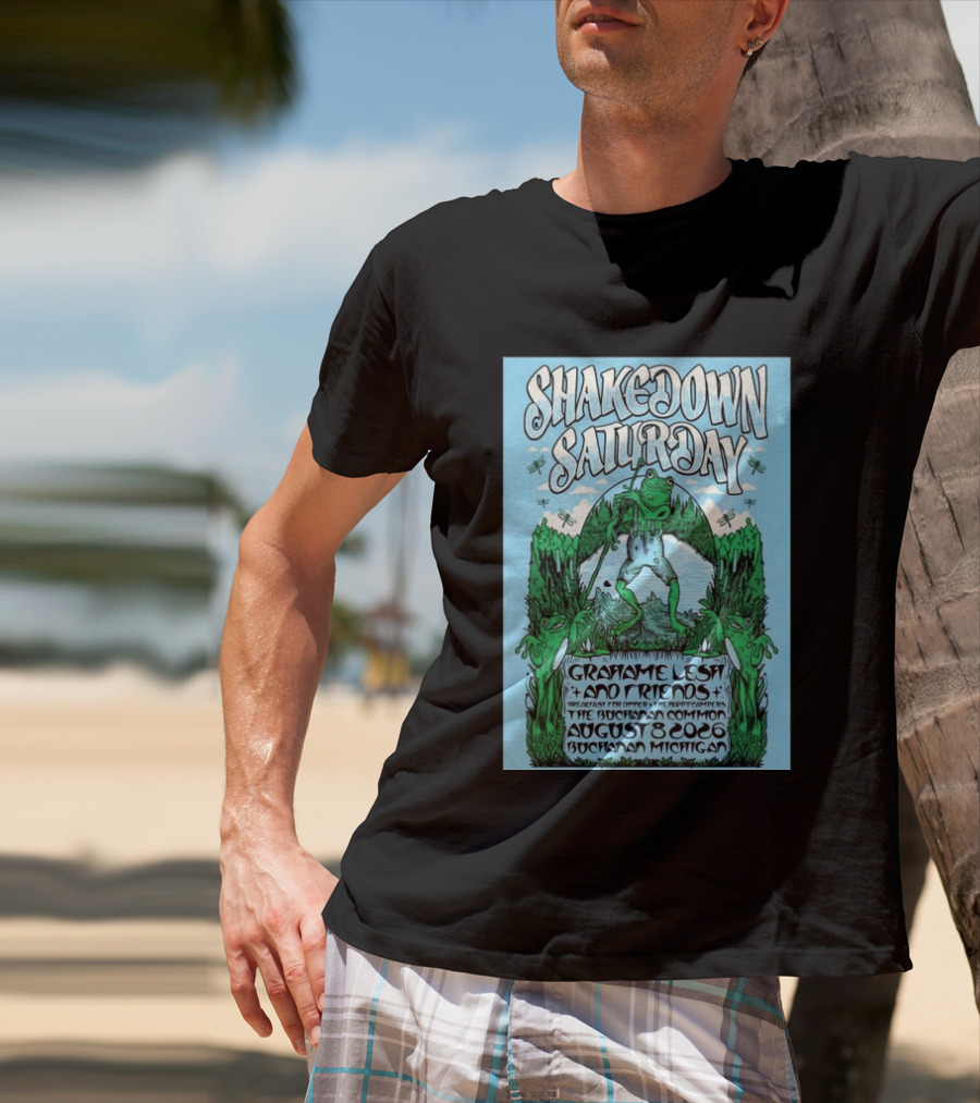 Grahame Lesh Shakedown Saturday August 8 2026 Buchanan Michigan Frog Art Trees Grahame Lesh And Friends Breakfast For Dinner Live Music Event T-Shirt