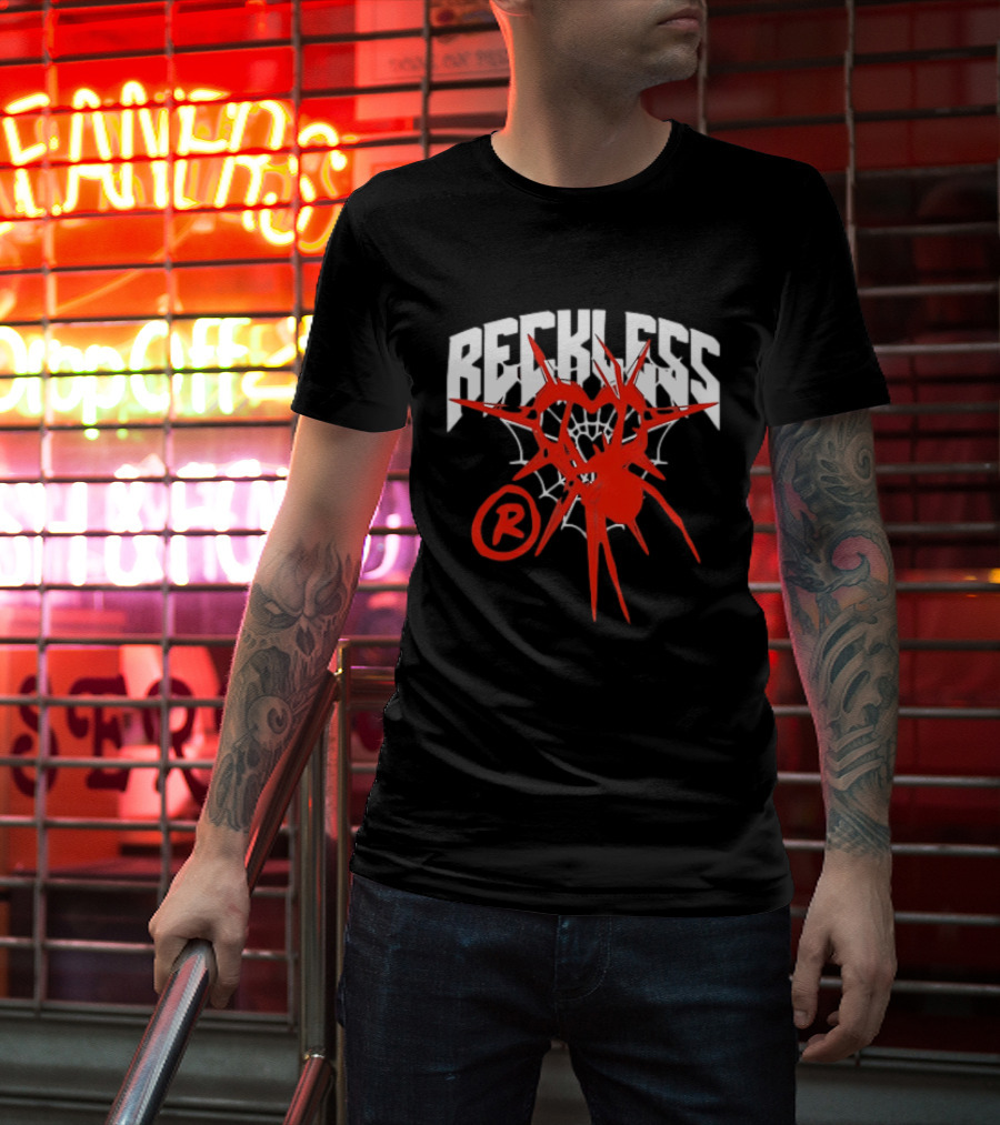 Reckless Web Heart With Spiky Red Symbol And R T-Shirt
