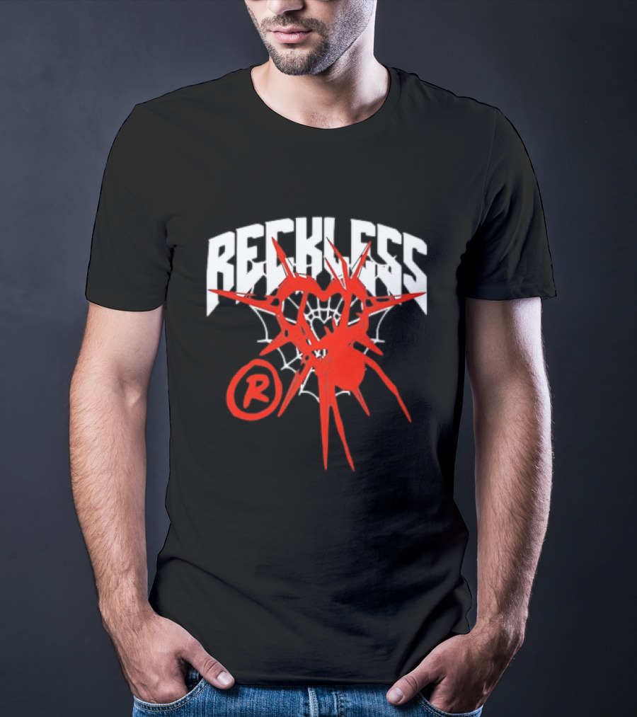 Reckless Web Heart With Spiky Red Symbol And R T-Shirt